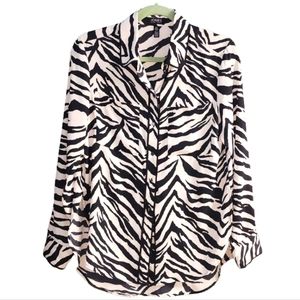 Jones New York Black and White Zebra Striped Button Down Blouse